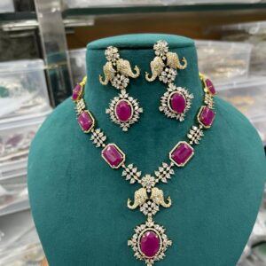 Red Monalisa CZ Diamond Polki AD Stone Designer Necklace