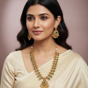 Gold Mango Mala Necklace Set Green Kemp Stone Jewelry